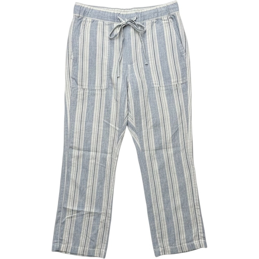 Gap XS Blue White Striped Linen Blend Drawstring Pull On Straight Leg Pants